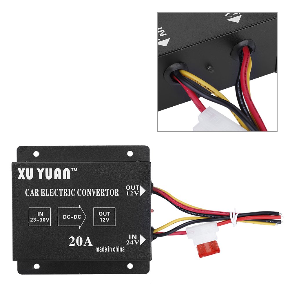 KIMISS Convertidor de Voltaje DC 24V a 12V 240W para Coche y camión, Transformador Reductor eléctrico, Compatible con vehículos de 20A, alimentación Estable y eficiente