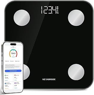 Smart Scale for Body Weight, BMI, Body Fat, Muscle Mass, 11" Large Digital Bathroom Scale, 25 Body Composition Analysis, Sync App, Bluetooth, LED HD Display, 400 lbs - Nexa 2
