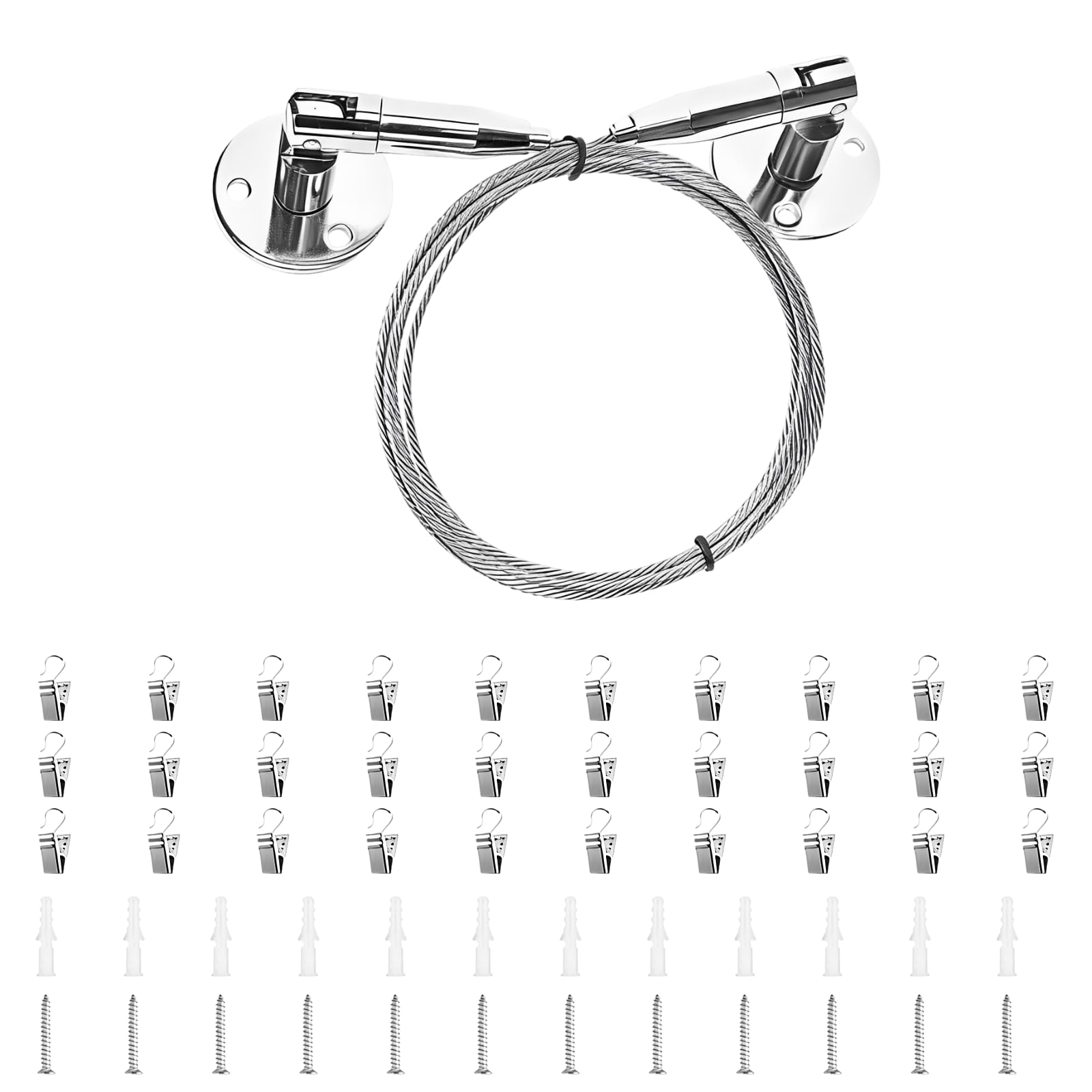 Set di 2 sistemi di fissaggio a parete in filo di acciaio inossidabile, cavo regolabile da 2 m, supporto per mandrino in rame con fibbia girevole, staffe da 8,6 cm per galleria d'arte