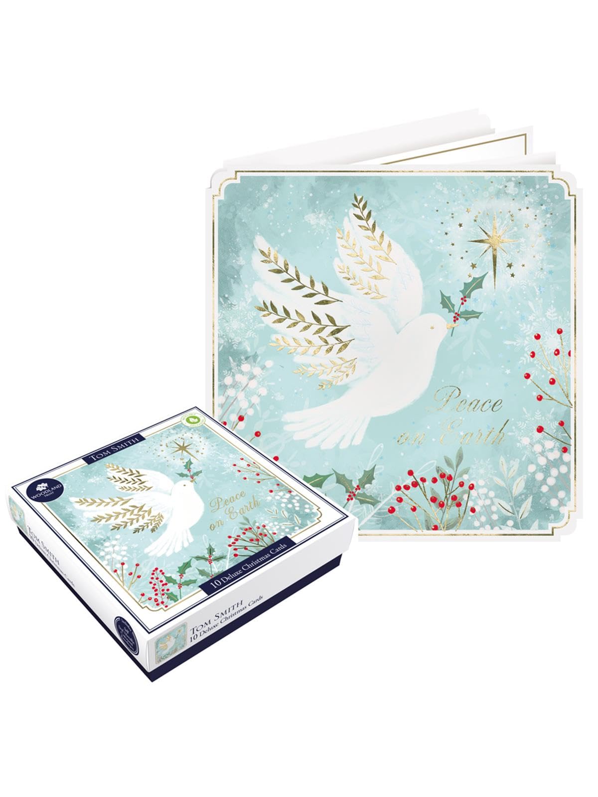 Tom Smith10 Boxed Deluxe Square Charity Christmas Cards Dove Design Peace On Earth