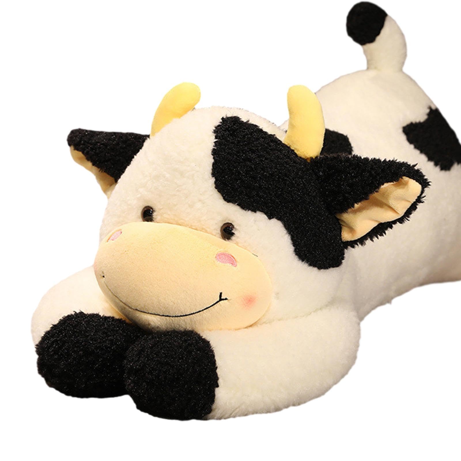 Plüschkuh Kuscheltier Kuh Stofftier Plüschtier Schmusetier Flauschig Und Hautfreundlich für Kinder Erwachsene Reisebegleiter, Schwarz