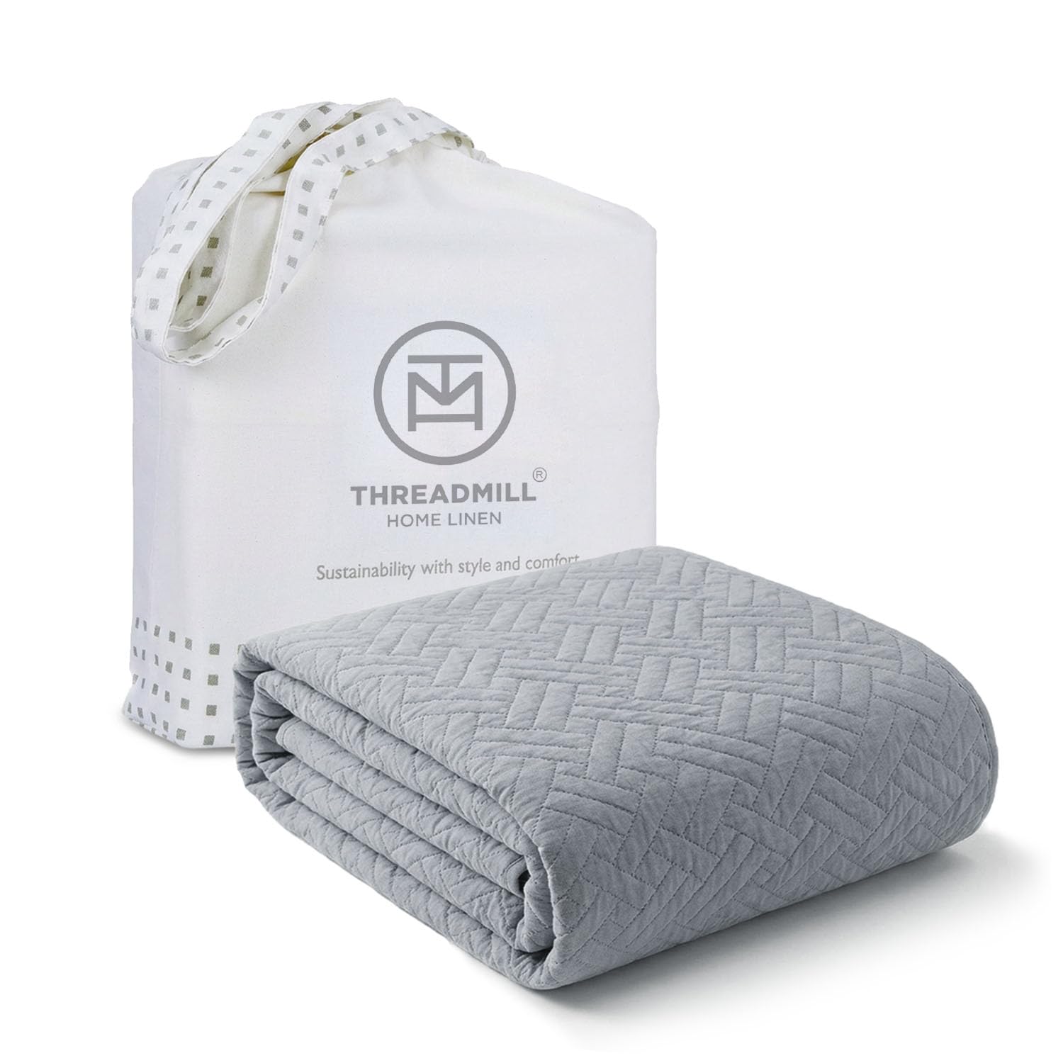 Threadmill Twin Size, Scottish Grey Blanket/Coverlet - Premium Quality Blanket, Made from 100% Long Staple Combed Cotton, Jacquard Matelasse Finish for All Seasons, 68x90 inch