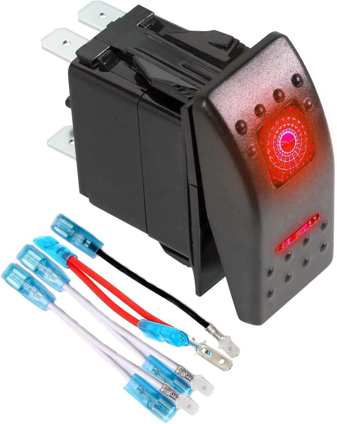 FXC 3 Position SPDT Rocker Switch 7Pin Laser On/Off/On Red LED Light 20A/12V 10A/24V 3 Way Toggle Switch with Jumper Wires Set for Automotive Boat Marine Truck Jeep Off-Road Bus RV