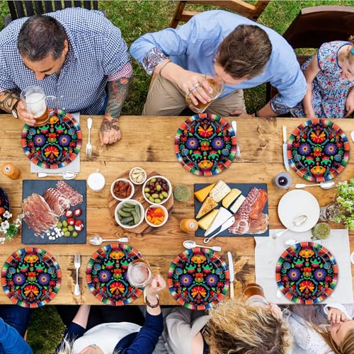 Image of 48PCS Mexican Fiesta Paper Plates 7 inch Fiesta Party Plates Disposable,Mexico Mayo Dessert Plate Supplies Decor for Day of The Dead Dia De Los Muertos Taco Dance Pinata Colorful Ponchos Dinner Tableware