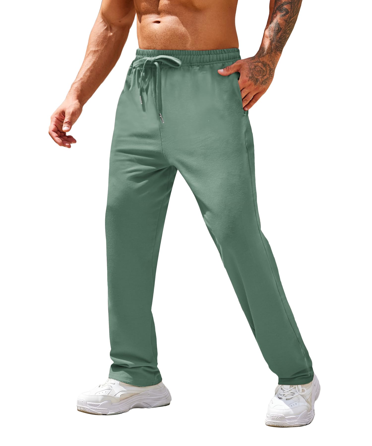 COOFANDY Men's Cotton Sweatpants Open Bottom Lounge Pants Lightweight Casual Jogger Pants with Pockets