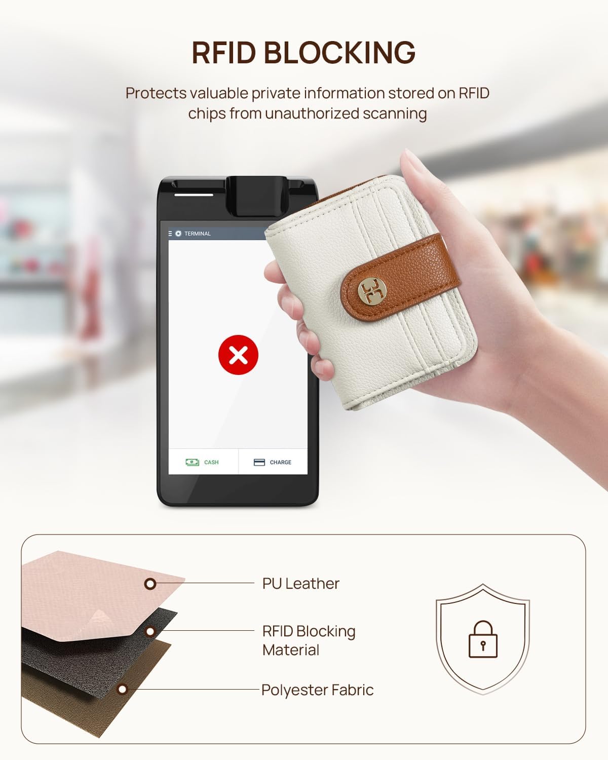 Telena Small Wallet Women RFID Blocking Bifold Card Holder Leather Wallets with Zipper Coin Pocket Beige Brown - Image 3