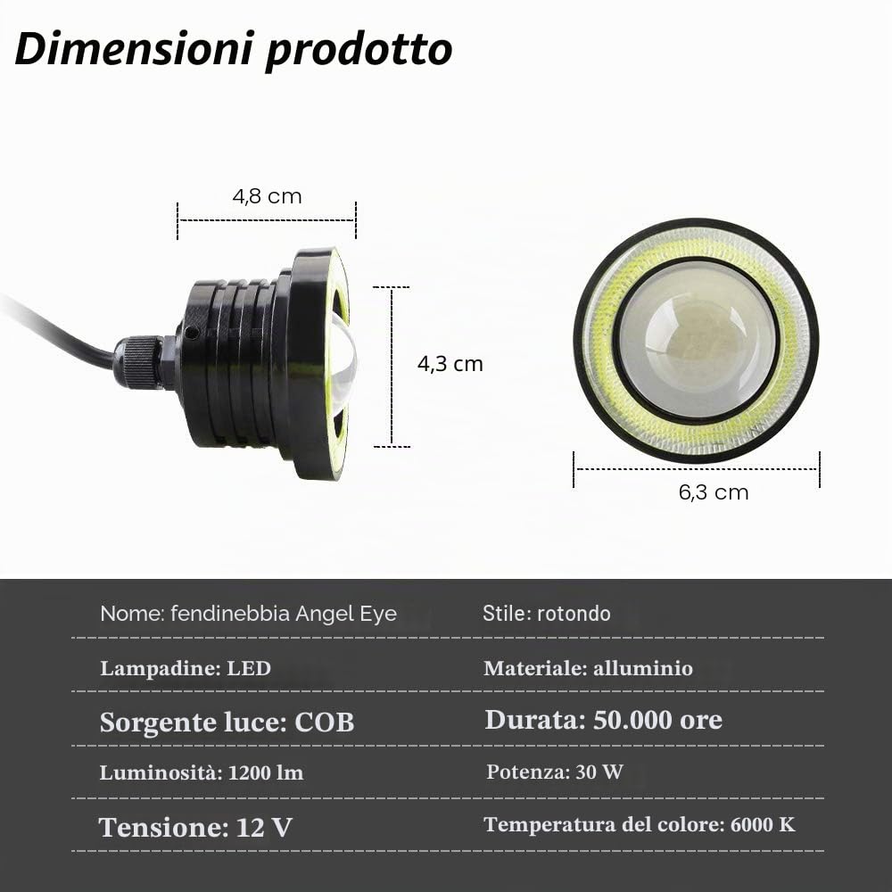 2PCS 2.5" Proiettore Fendinebbia a LED Universale 12V 10W COB Bianco Halo Angel Eye Anelli per Moto Faro auto Luce di Marcia Diurna DRL Fendinebbia Lampadina Guida
