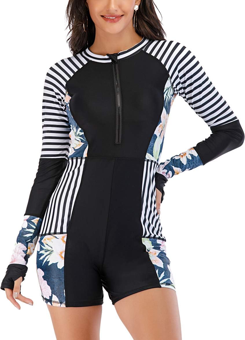 LafyKolyWomen's One Piece Surfing Swimsuit Long Sleeve Rash Guard Boyleg Athletic Swimwear Bathing Suit