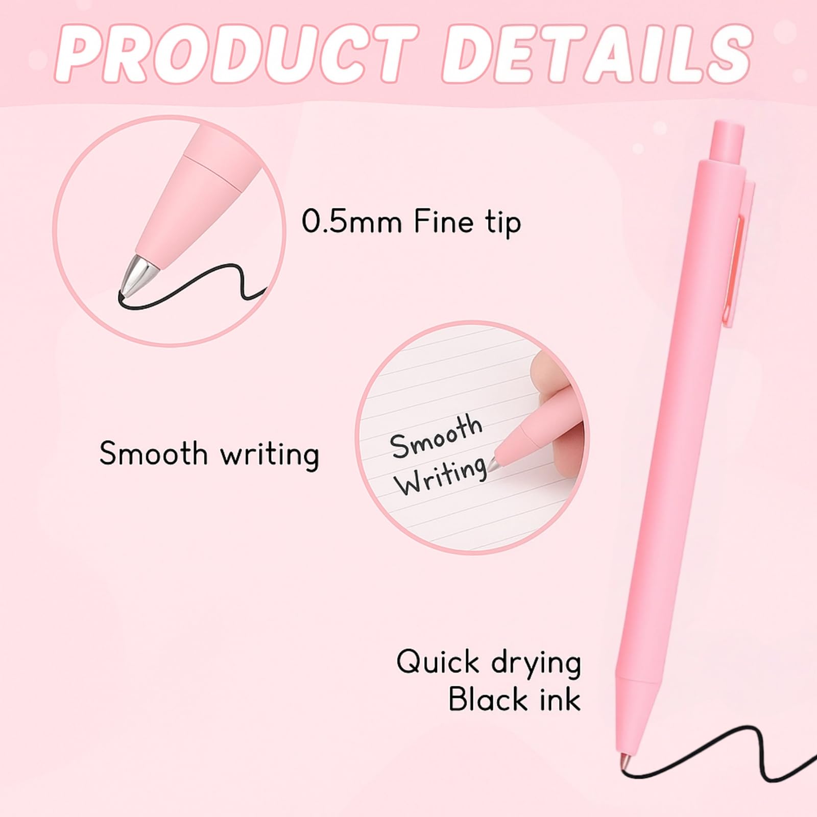 25 bolígrafos a granel, rosa cereza, bonitos bolígrafos a granel con tinta de gel negra, escritura suave para despedidas de soltera y uso en la oficina (rosa cereza)