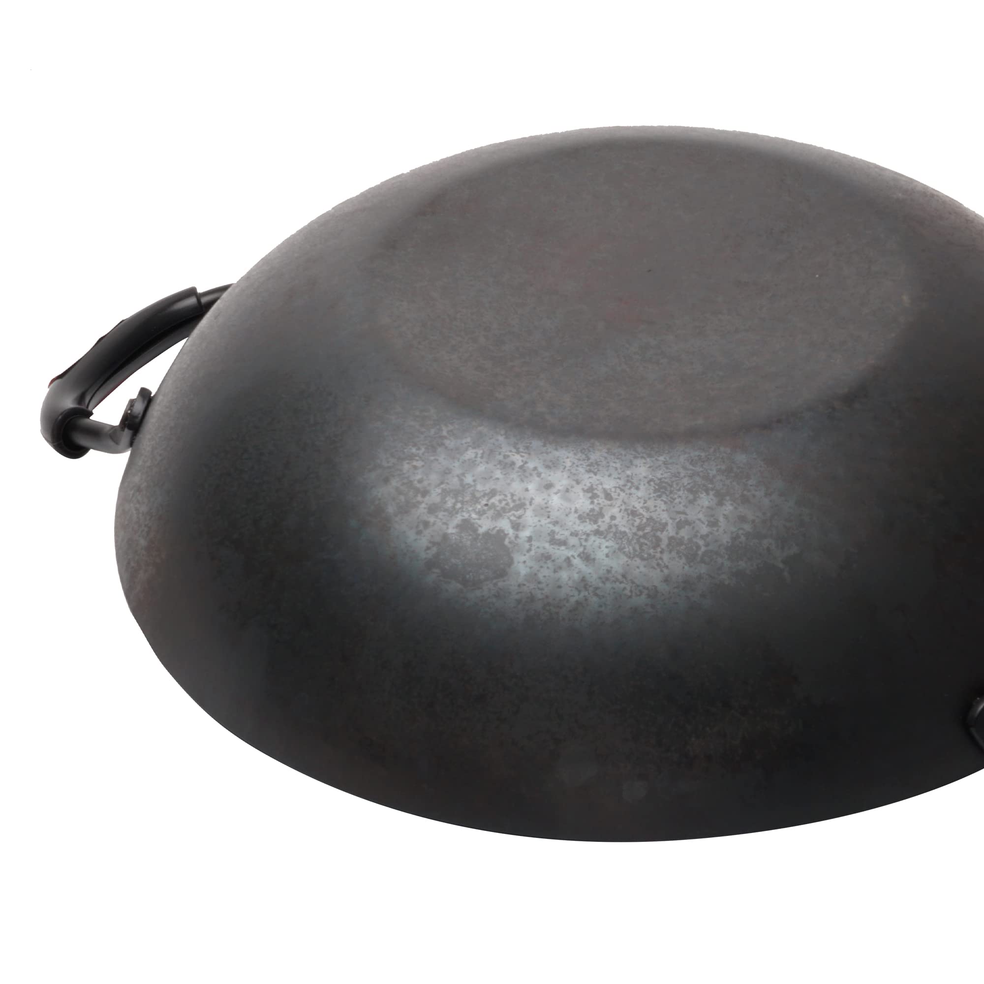 ZhenSanHuan Handgehämmerter Eisen-Wok mit flachem Boden, induktionsgeeignet, 32 cm im Durchmesser, Eisen-Wok mit zwei Haltegriffen aus Holz
