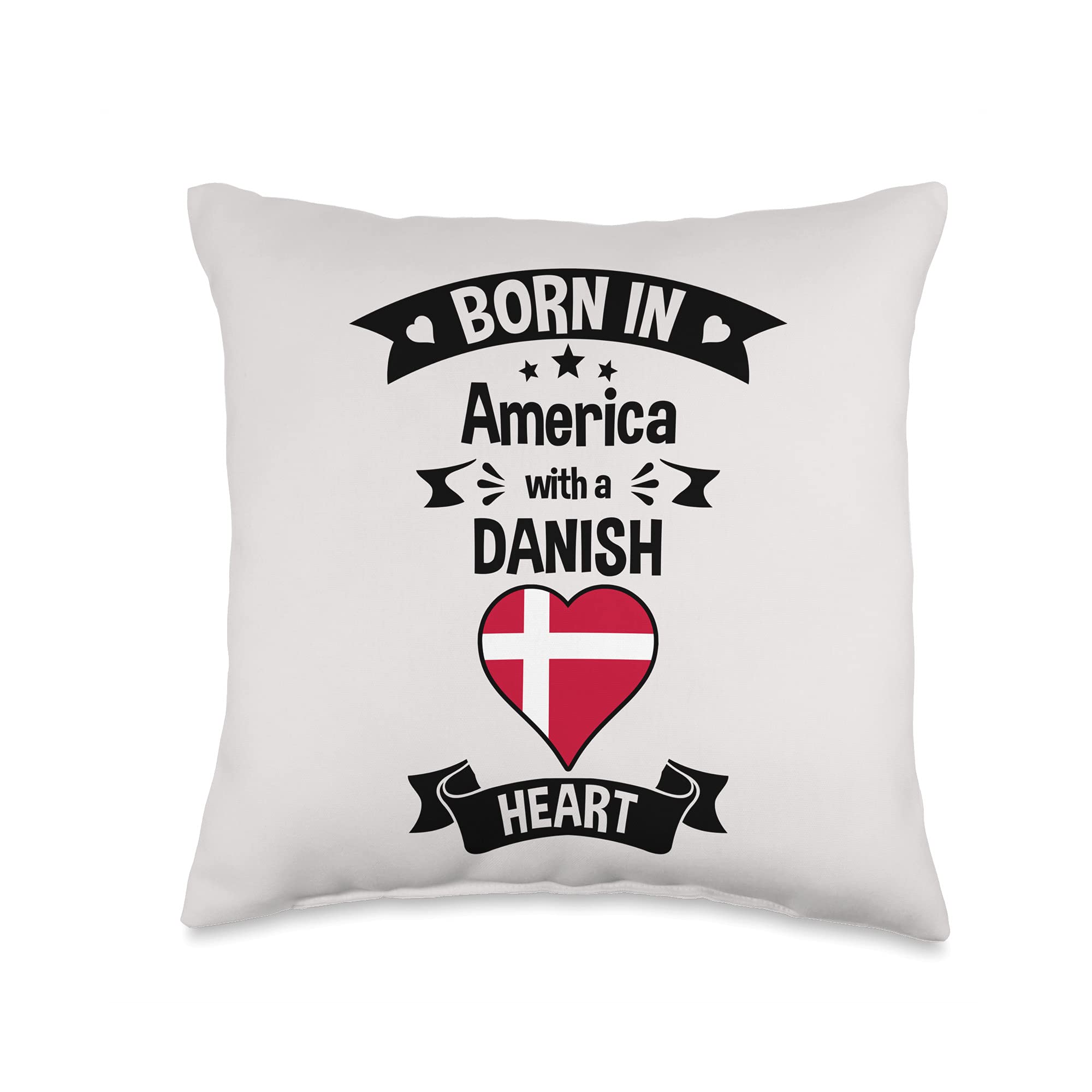 Born in America with A Danish Heart Denmark Flag Throw Pillow, 16x16, Multicolor