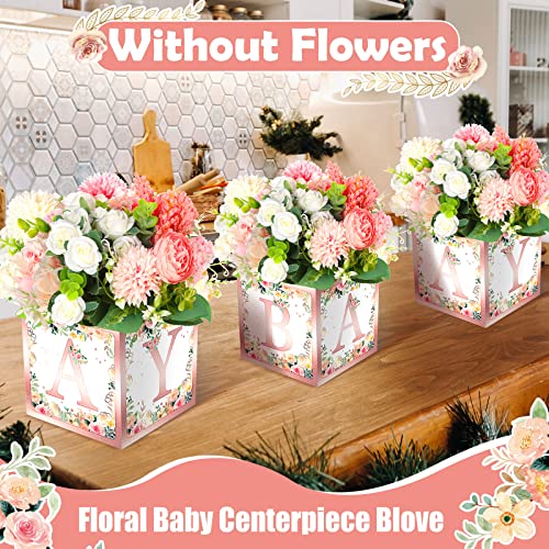 Image of Bucherry 6 Pcs Baby Shower Centerpiece Boxes with 'Baby' Letters Flower Boxes Tables Decoration for Girl Baby Shower, Birthday, Gender Reveal Party Favors(Pink,Pink Floral)