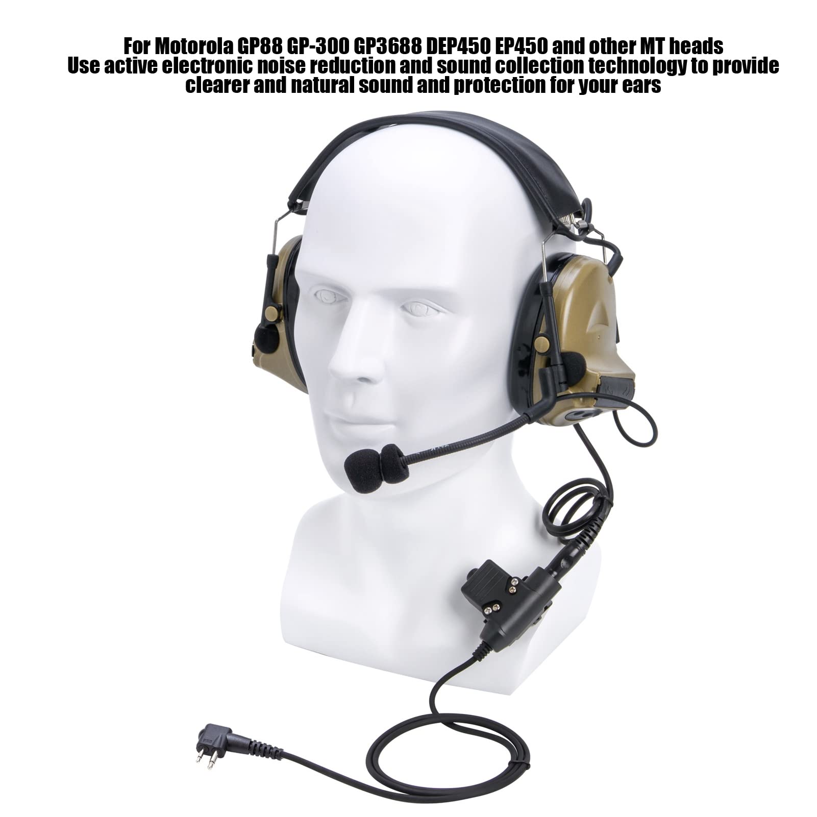 Auriculares Militares Tapón de 7,1 Mm Orejeras de Protección Auditiva con U94 PPT para Motorola GP88 GP-300 GP3688 DEP450 EP450, Orejeras de Silicona Reducción de Ruido Electrónico Activo(marrón)