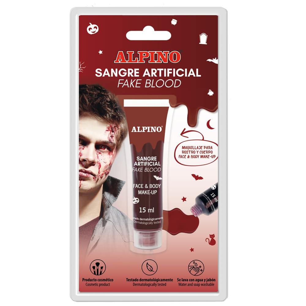 Alpino Sangre Falsa para Maquillaje 15ml | Tubo de Sangre Artificial para Disfraces de Halloween y Efectos Especiales | Pintura Testada Dermatológicamente para la Cara o para Simular Heridas Falsas