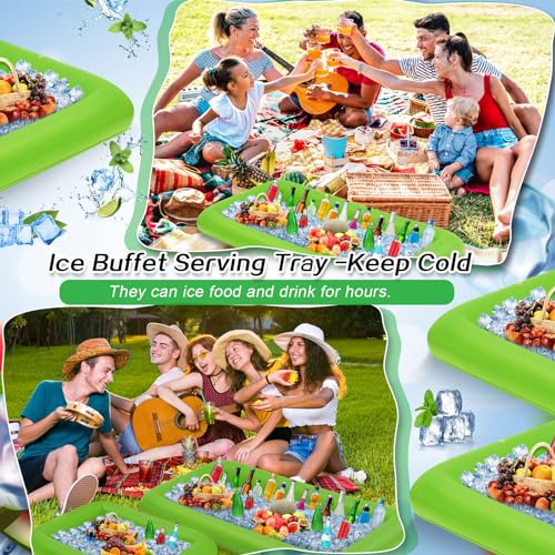 Leitee 4 Pcs Inflatable Ice Serving Bars Buffet Serving Tray Drink Cooler for Pool Party Inflatable Ice Tray Floating Food Drink Containers with Drain Plug and a Hand Pump, 2 Sizes (Green) by Leitee - Image 3