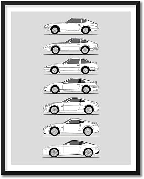Idea Network Handmade Poster compatible with Nissan Z Car Generations Print Wall Art Handmade Decor the Datsun Fairlady Z 240Z 280ZX 300ZX 350Z 370Z Z 8x10 Print Unframed, Satin Paper