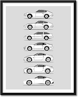 Nissan Z Car Generations Inspired Poster Print Wall Art Handmade Decor the Datsun Fairlady Z (240Z 280ZX 300ZX 350Z 370Z Z) (8x10" Print (Unframed), Metallic Paper)