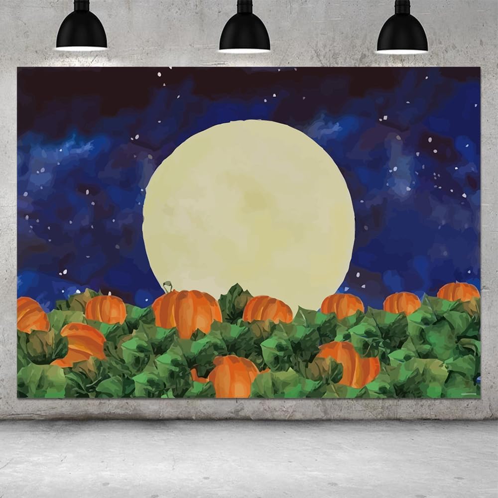 10x8ft Halloween Pumpkin Field Photography Background Starry Sky Night Moon Halloween Backdrops Baby Shower Birthday Party Photo Studio Props Banner