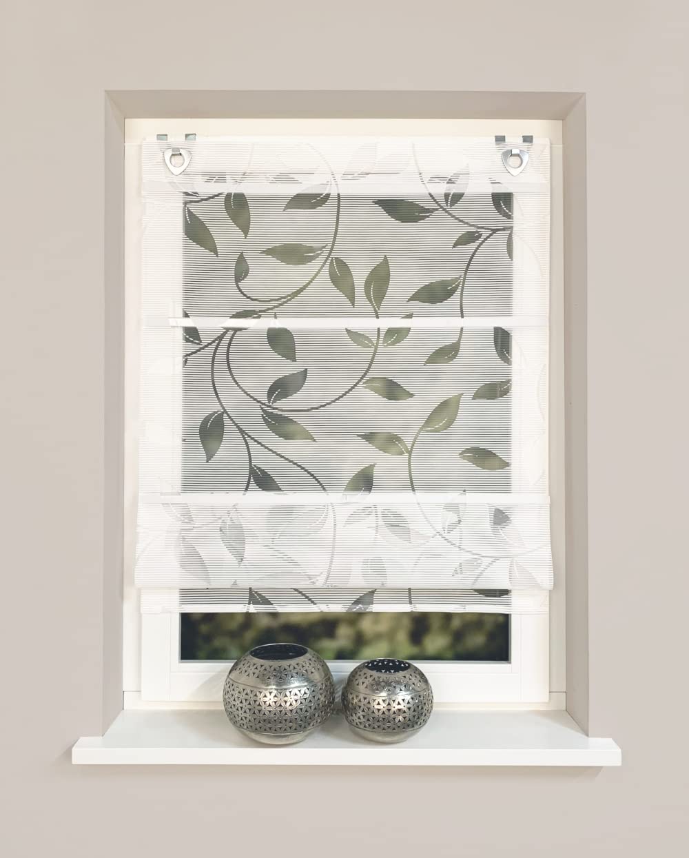 91515 Magnetrollo RANA Ausbrenner Bambus, Ranken-Motiv, Fensterhaken, Farbe:weiß, Größe:130 x 80 cm, Anzahl:1