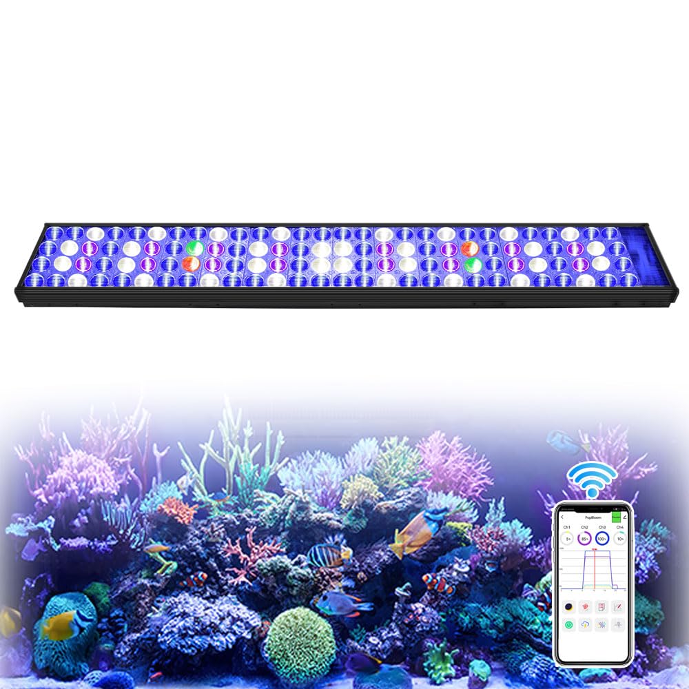 PopBloom Hertz75 wifi lampara acuario luces led para acuarios reef coral, Espectro Completo reef led SPS LPS (para tanque de 80-110cm)