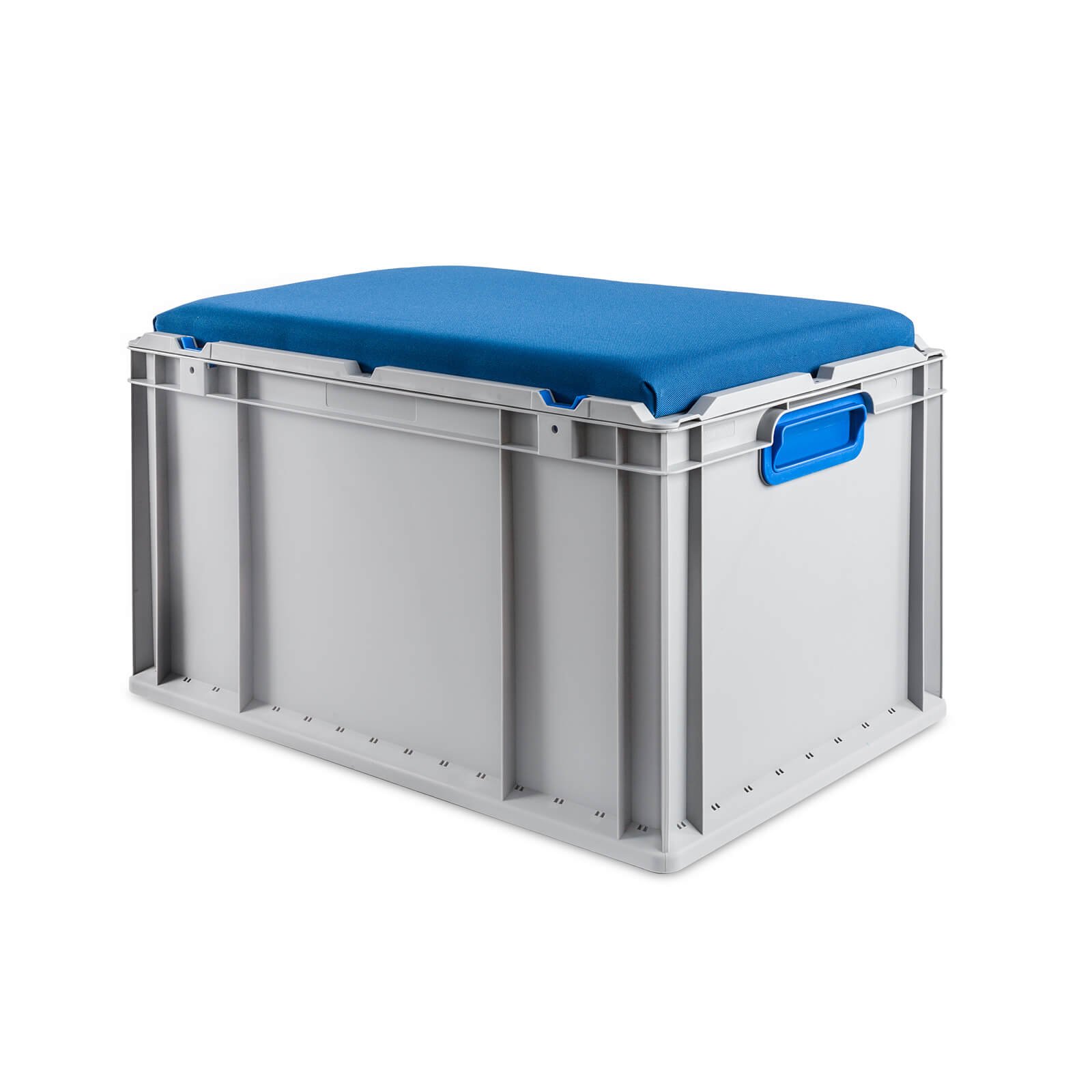 aidB Eurobox NextGen Seat Box, blau, (600x400x365 mm), Griffe geschlossen, Sitzbox mit Stauraum und abnehmbarem Kissen, 1St.