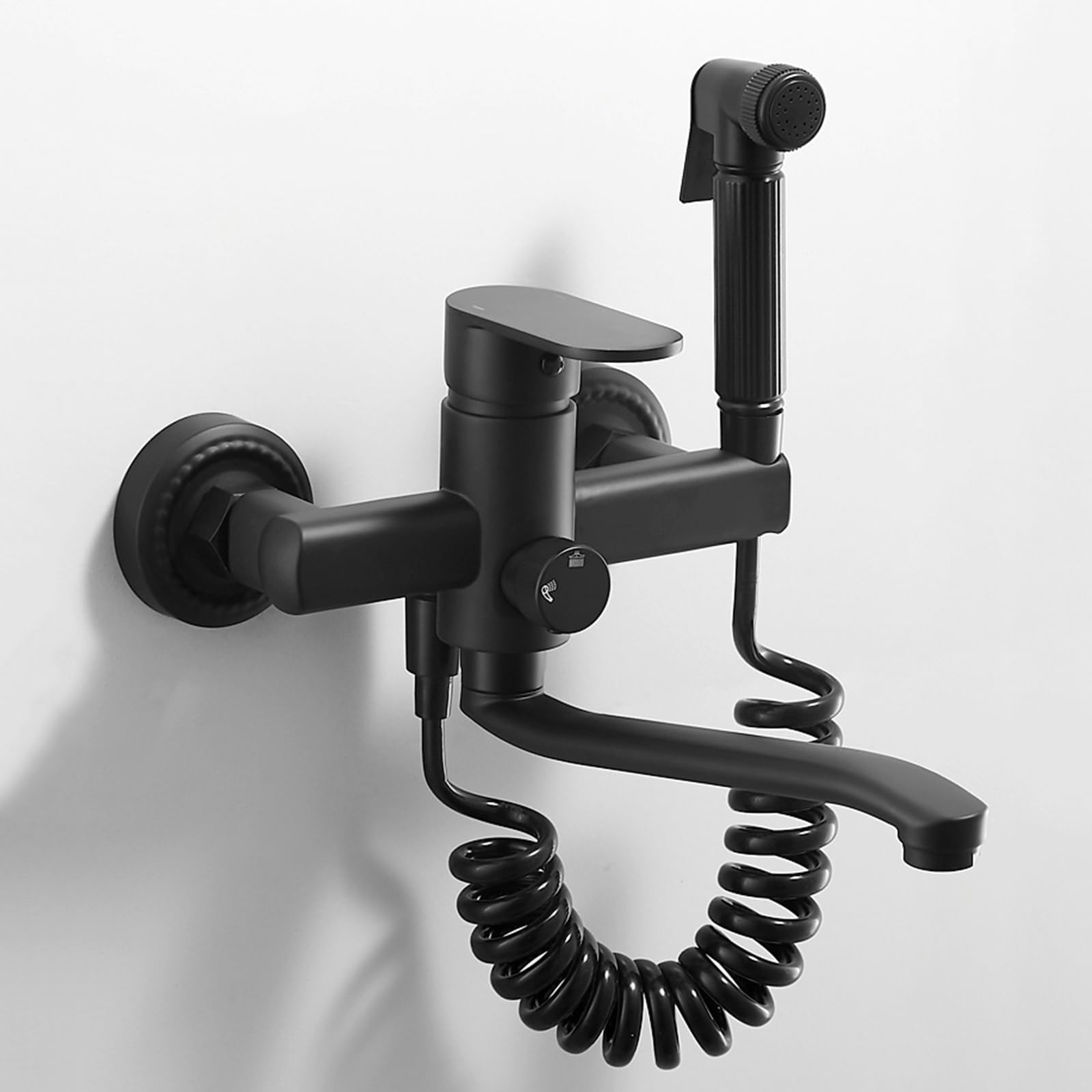 ZBBDFAZD Kitchen Sink Tap Black Wall Kitchen Taps with Spray 360 ° Swivel Spout Kitchen Faucet Tap, Single Mode, 25cm Made in China