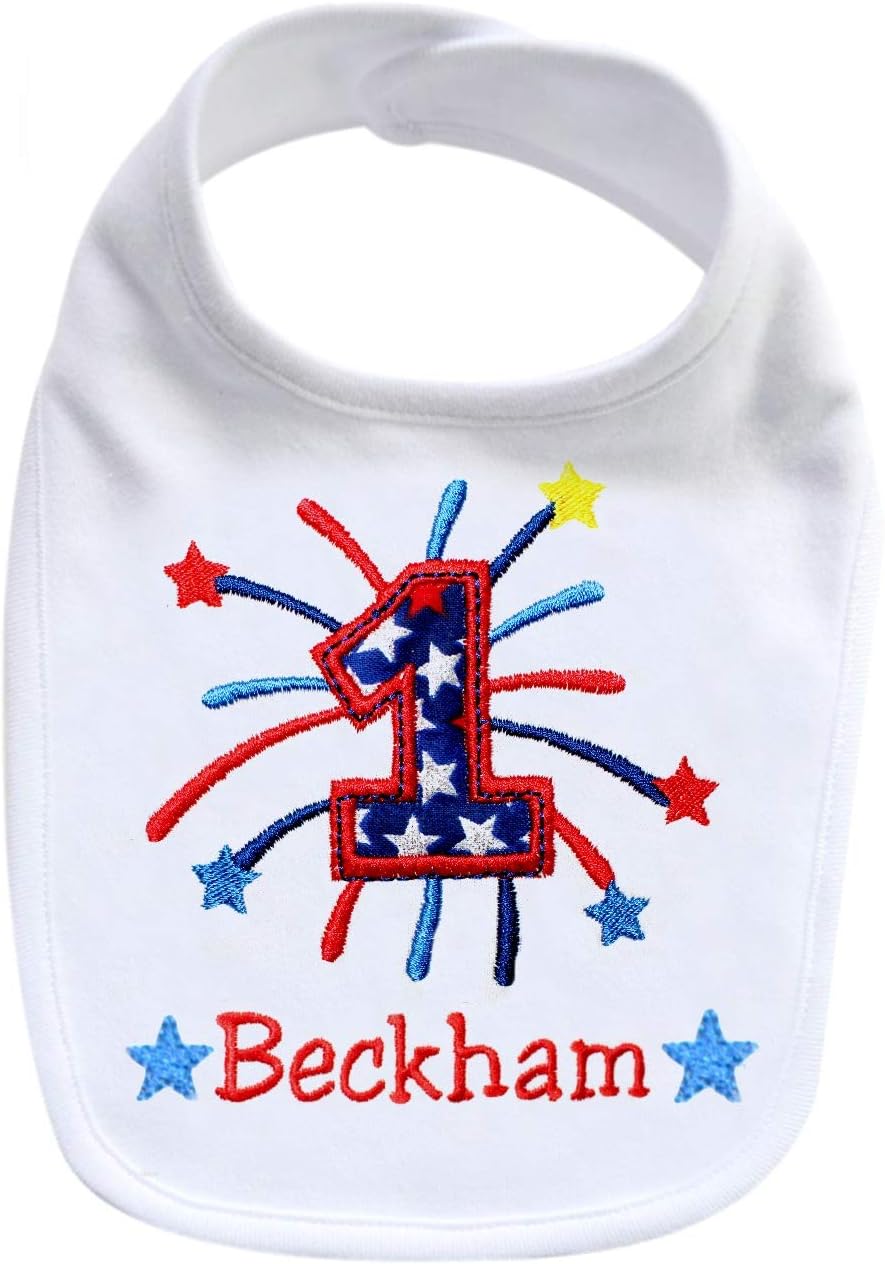 First 4th of July Bib Patriotic Unisex Bib Personalized with Baby Name
