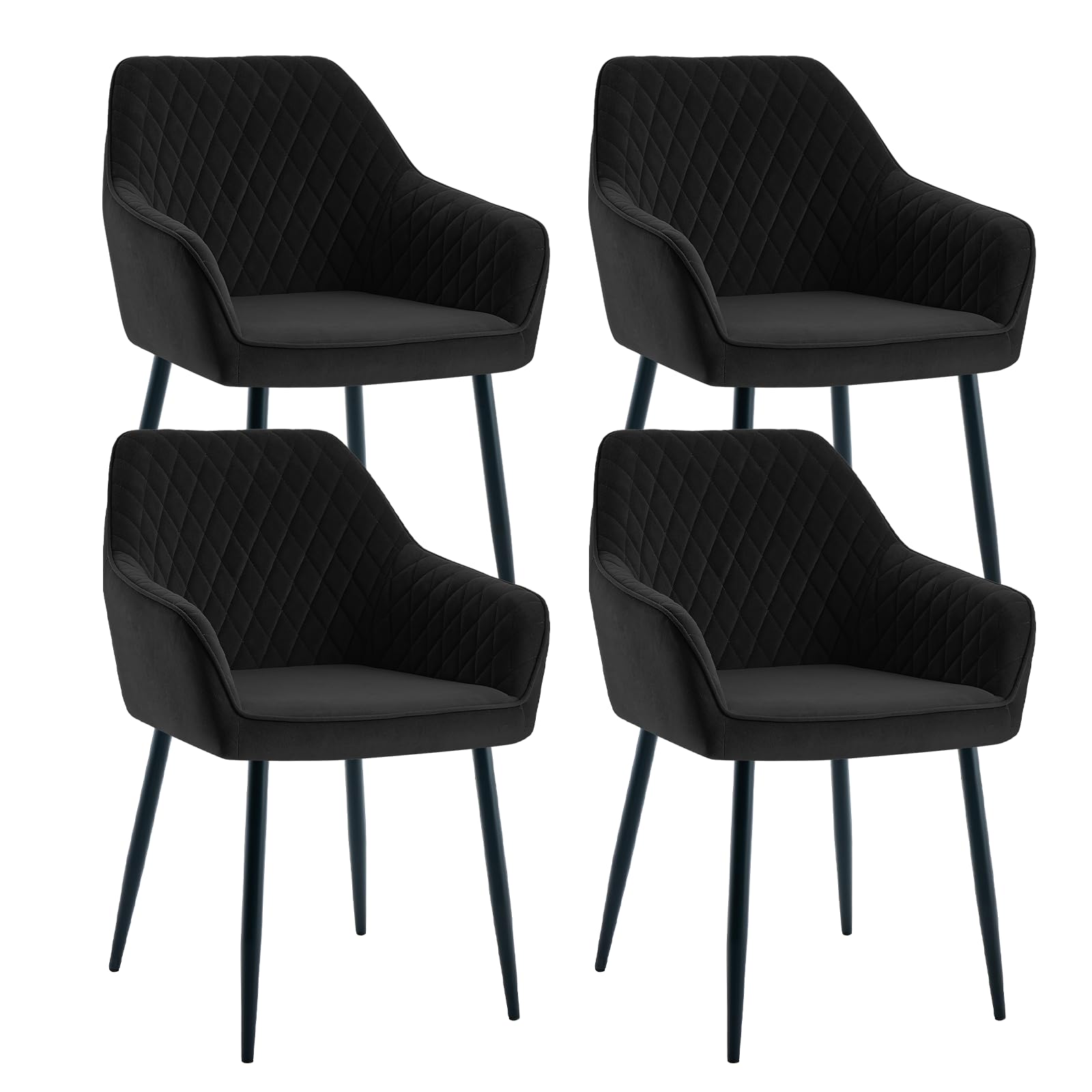 JaHECOME Velvet Dining chairs Set of 4 Armchairs with Thickened Cushion Velvet Fabric Ergnomic Design for Kitchen Living Room(Black,4)