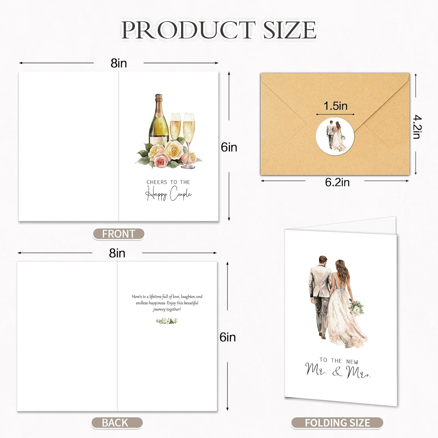 20 Wedding Cards with Envelopes and Stickers, 4"x6" Watercolor Retro 10 Designs Blank Congratulations Cards for Bride Groom, Bridal Showers Engagement Parties - Image 2