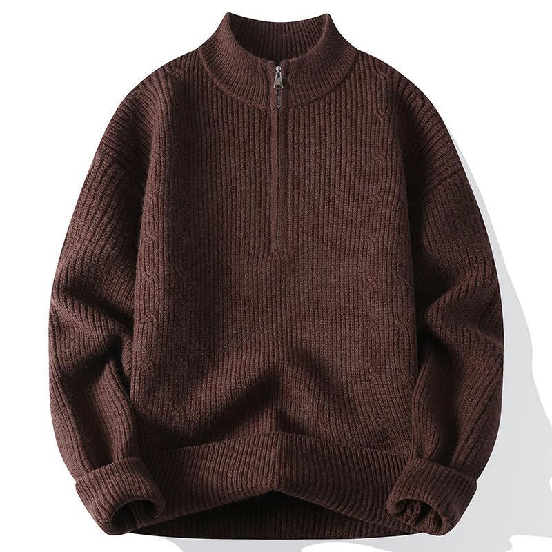 Pull homme manches longues chaud hiver col zippé coupe décontractée
