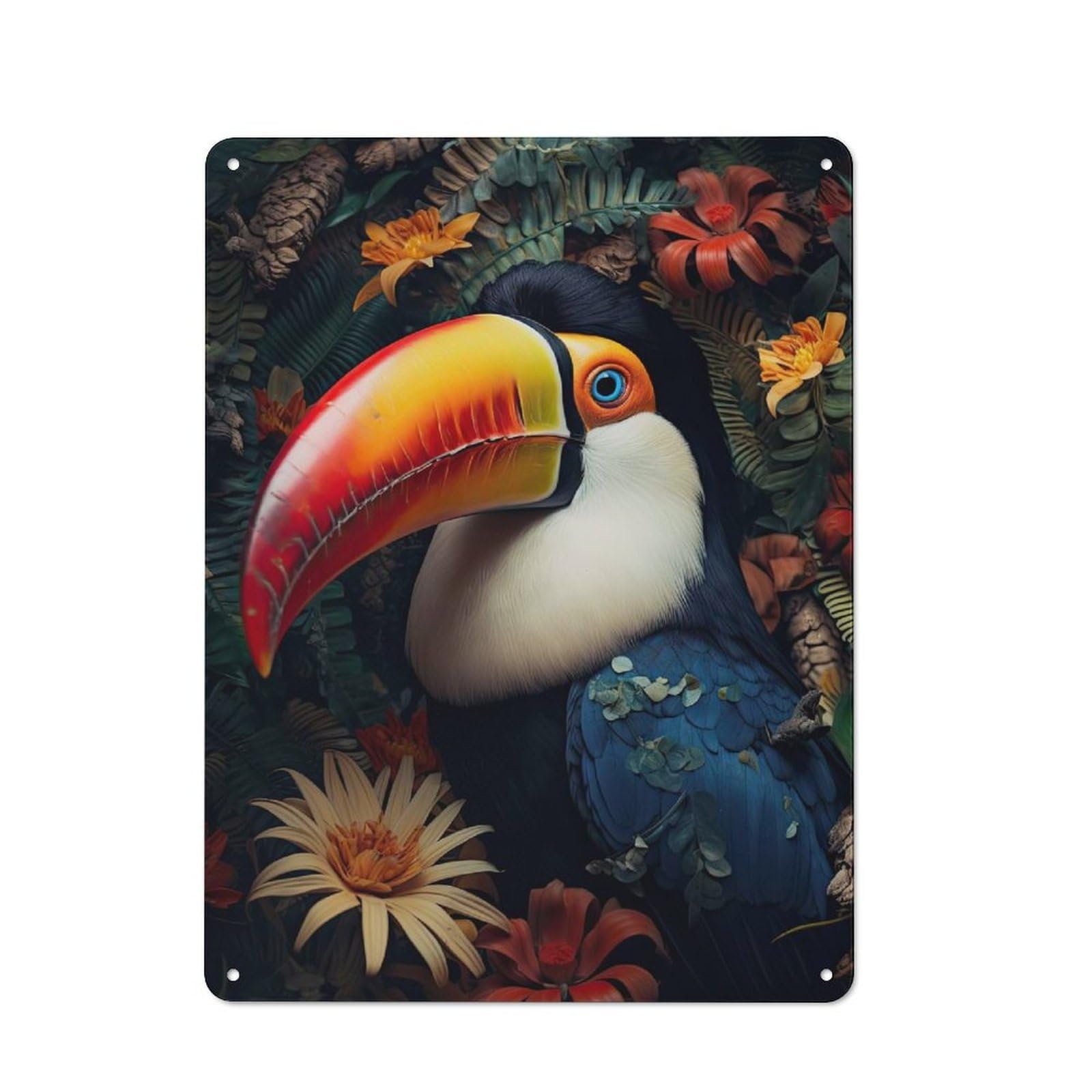 Junmoney Tucan Bird In The Jungle Industrial-Style Metal Plaque 40X30cm For Hallway Wall, A Winter Wall Decor Update For Hallway Decor Lovers