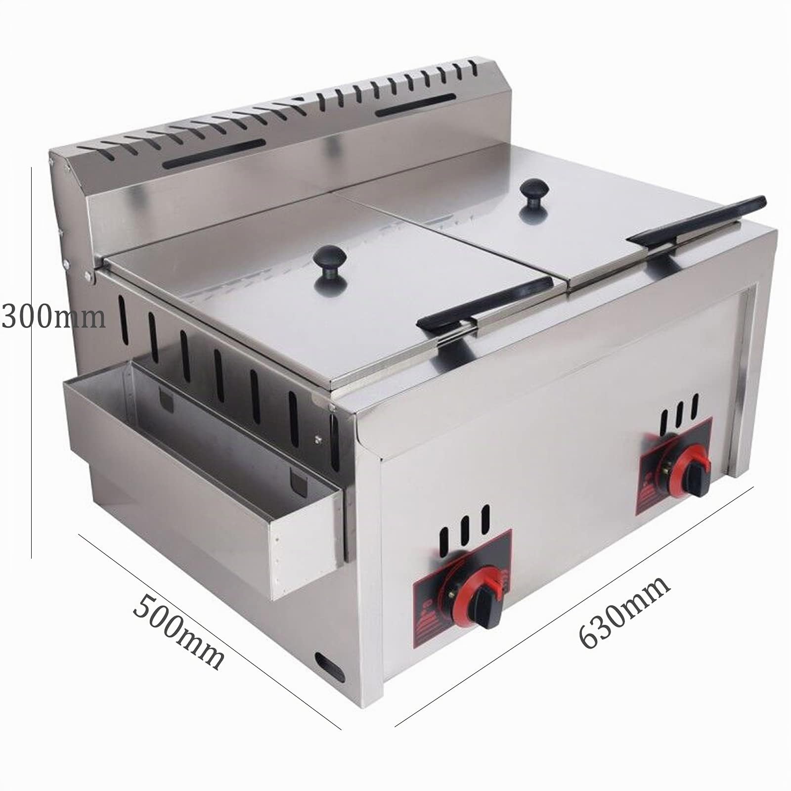 Friggitrice a gas professionale, friggitrice professionale, friggitrice 6Lx2 con doppio coperchio termostato di sicurezza friggitrice, per famiglia ristorante commerciale fritte