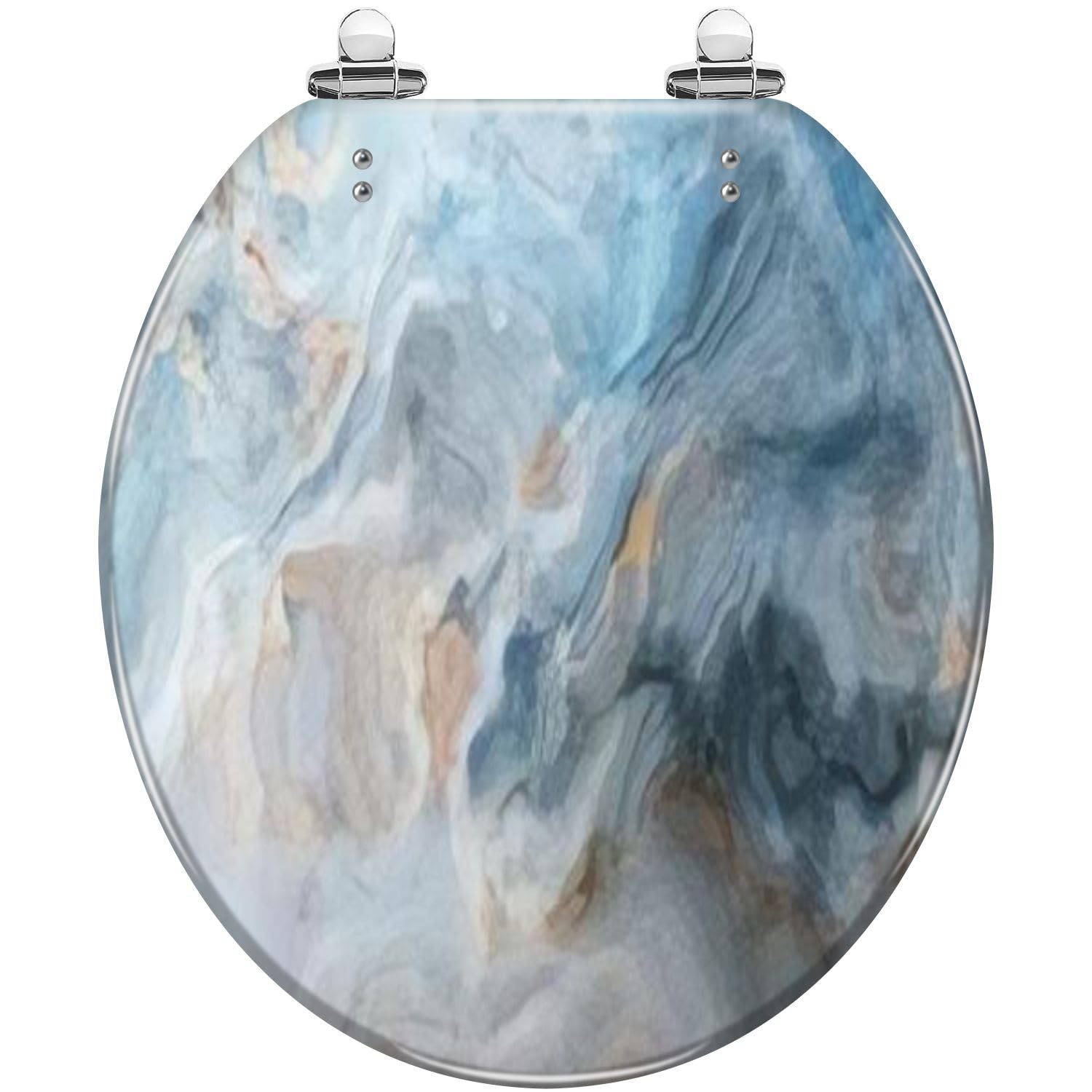 Round Toilet Seat Blue marble pattern grey gold inclusions Abstract texture 2D Resin Toilet Seat Slow Quiet Close with Quick-Release Hinges Toilet Seat with Cover Easy to Clean Install