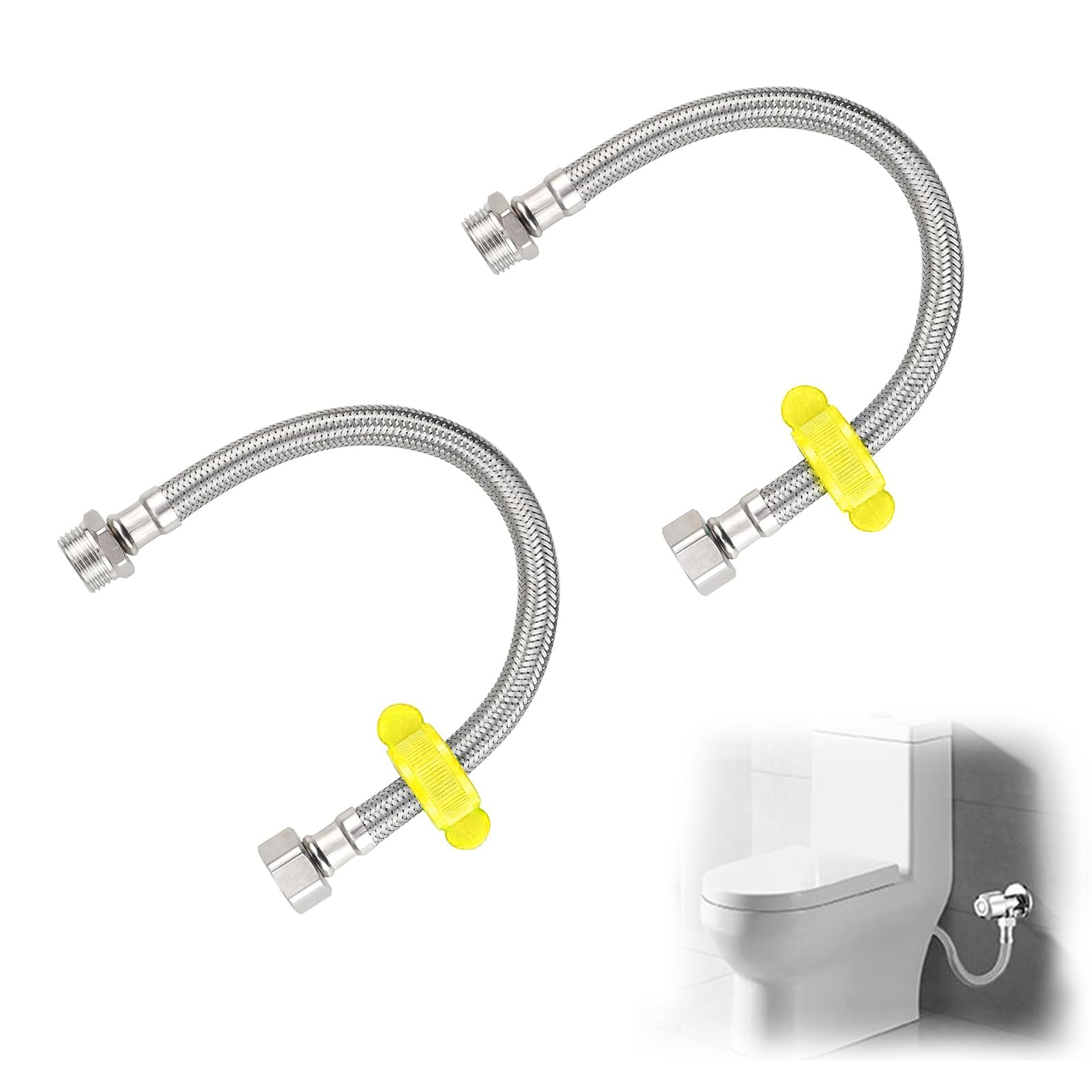 30CM Flexible Pipe Extension BSP 1/2" Male to BSP 1/2" Female Stainless Steel Braided Hose Water Supply Hose, 2 Pcs High Pressure Hot and Cold Water Connector Line for Kitchen Bathroom Sink Plumbing