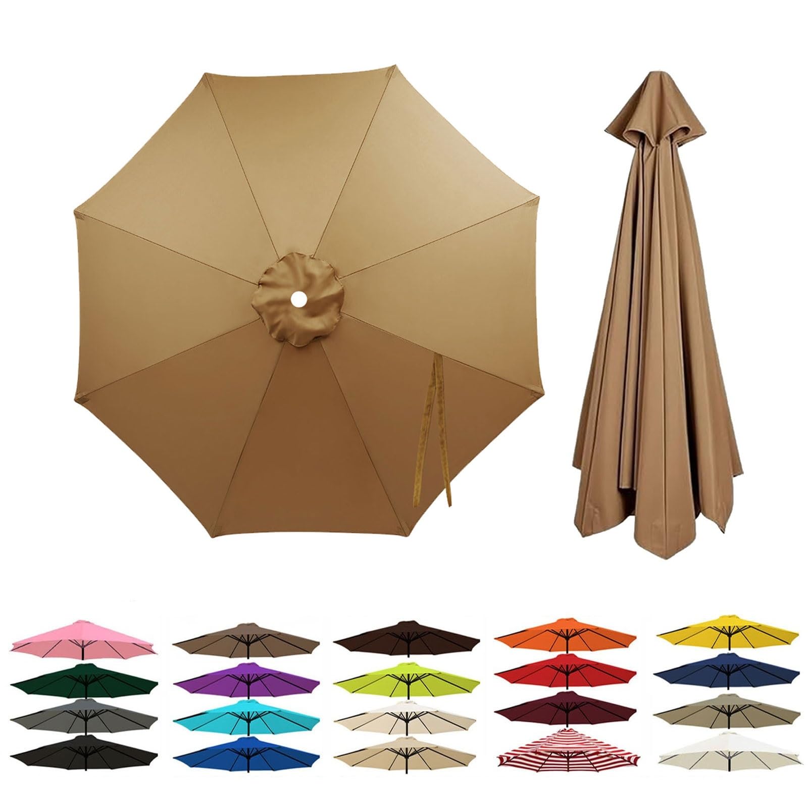 Replacement Parasol Canopy, 2m 2.3m 2.5m 2.7m 3.0m 3.5m Garden Umbrella Replacement Canopy Cover, Patio Umbrella Cloth for 6/8 Ribs, Market Umbrella Top Fabric, Waterproof Anti-UV