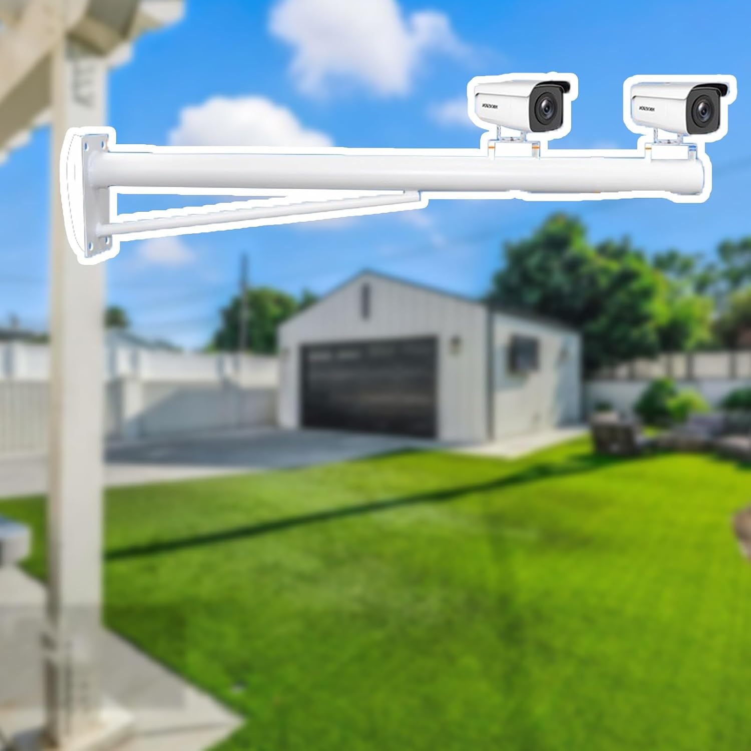 Universal Outdoor Security Camera Extension Pole 0.5-2.0m, Adjustable Yard Surveillance Camera Mount with Screws & Base for Single Gun, 1.2m (3.94ft) Height