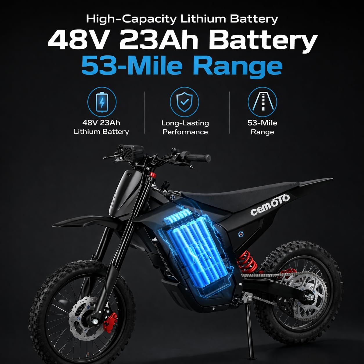 Electric Dirt Bike for Adults - 3000W 40MPH Motor Electric-Motorcycle - 48V 53 Miles Range Battery Dual Hydraulic Brakes and Full Suspensions Mountain Off-Road Electric Dirt Bike