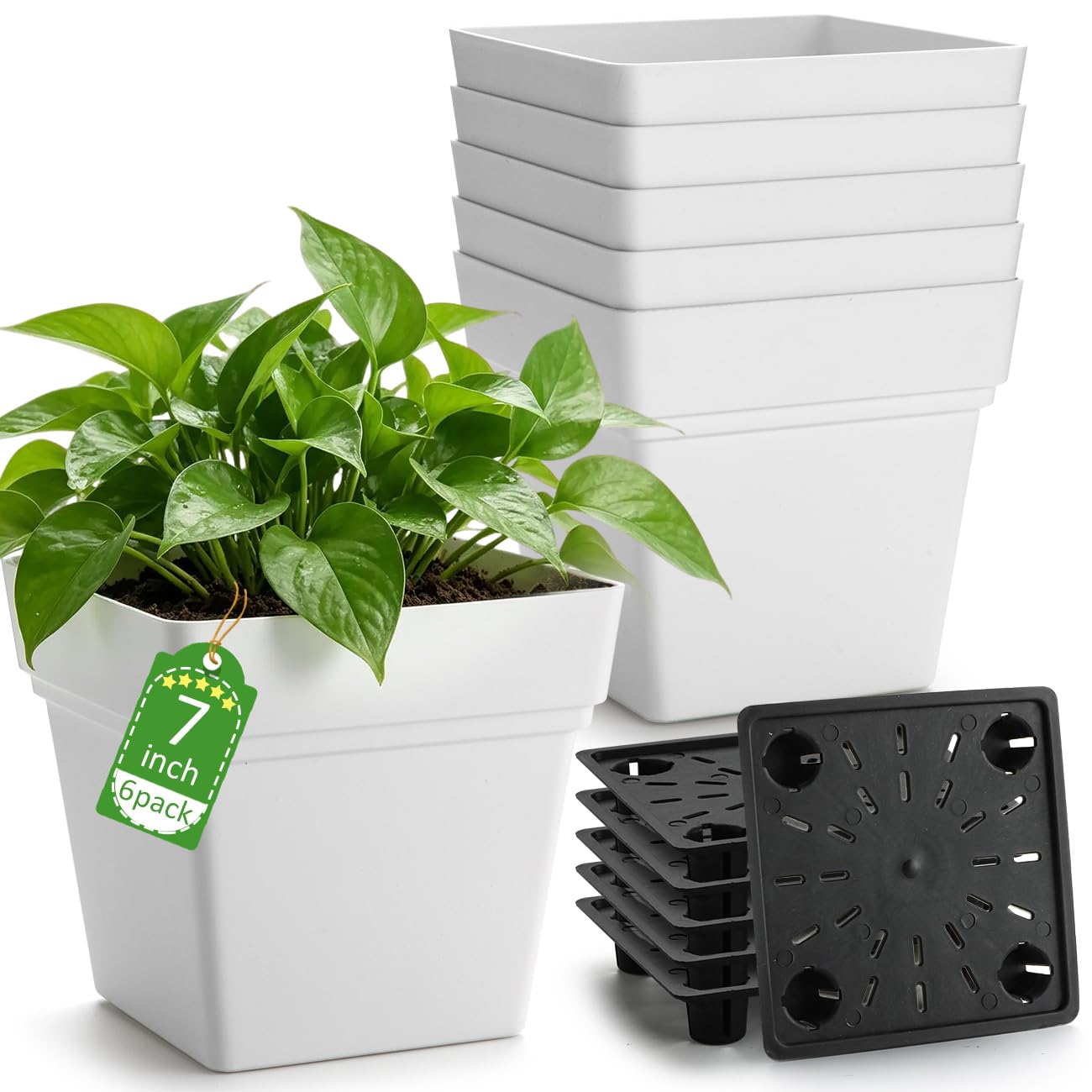 Amazon.com: 6-Pack 7 Inch Square Planters with Built-in Drainage