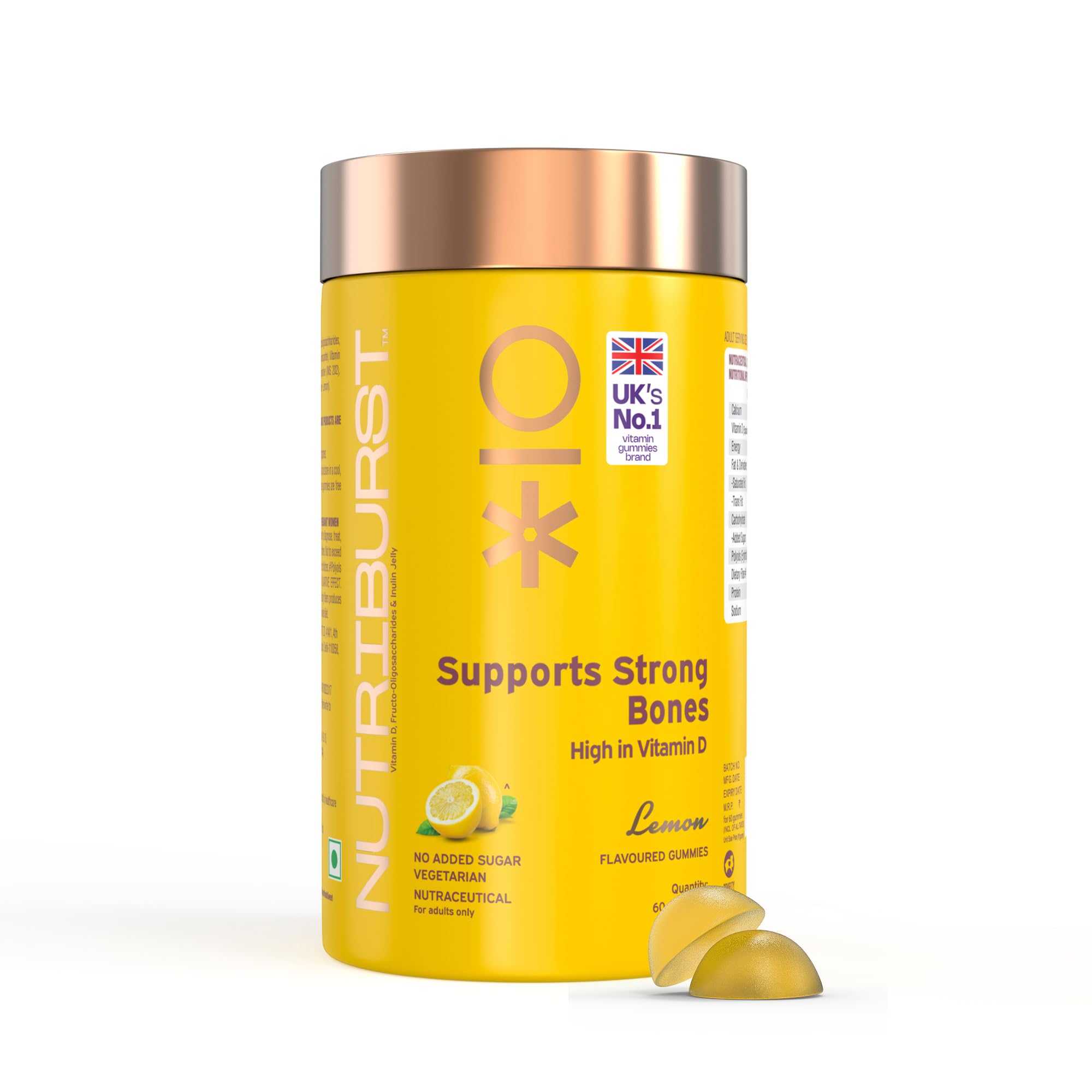 Supports Strong Bones Gummies with Calcium & Vitamin D to Boosts Immunity | No-AddedSugar | Lemon Flavor | 100% Vegetarian | 60 Gummy-image-39