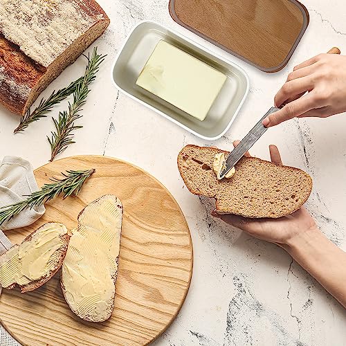 Joeji's Portaburro da Frigo in Ceramica Bianca con Coperchio in Bambù – Burriera 500 ml Ermetica per Burro Fresco – Porta Burro Grande da Tavola per Cucina e Frigorifero - immagine 6