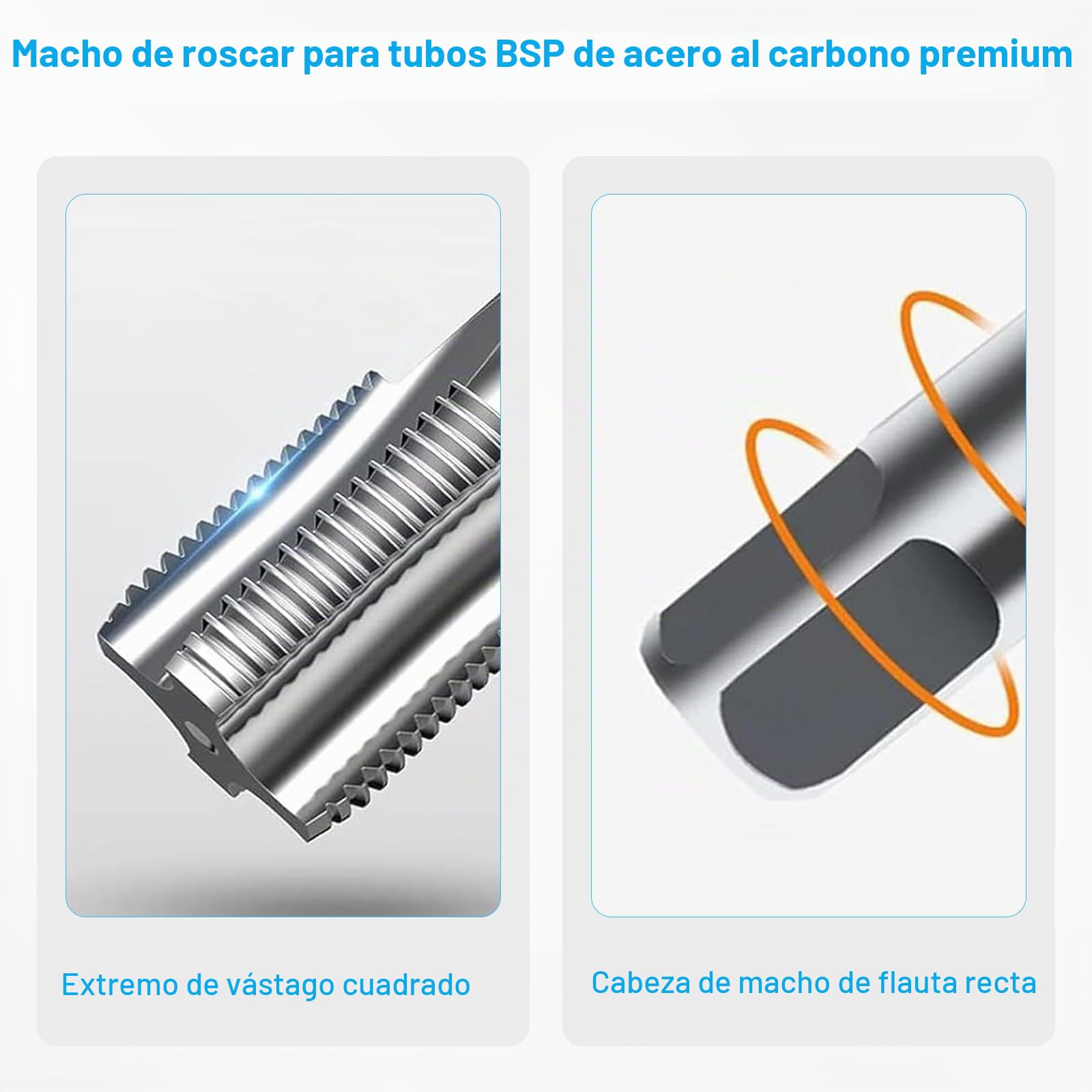 Juego de Machos de Roscar BSP 6 Piezas (1/8–1"), Acero al Carbono, Roscado Manual Preciso para Fontanería y Trabajos Mecánicos