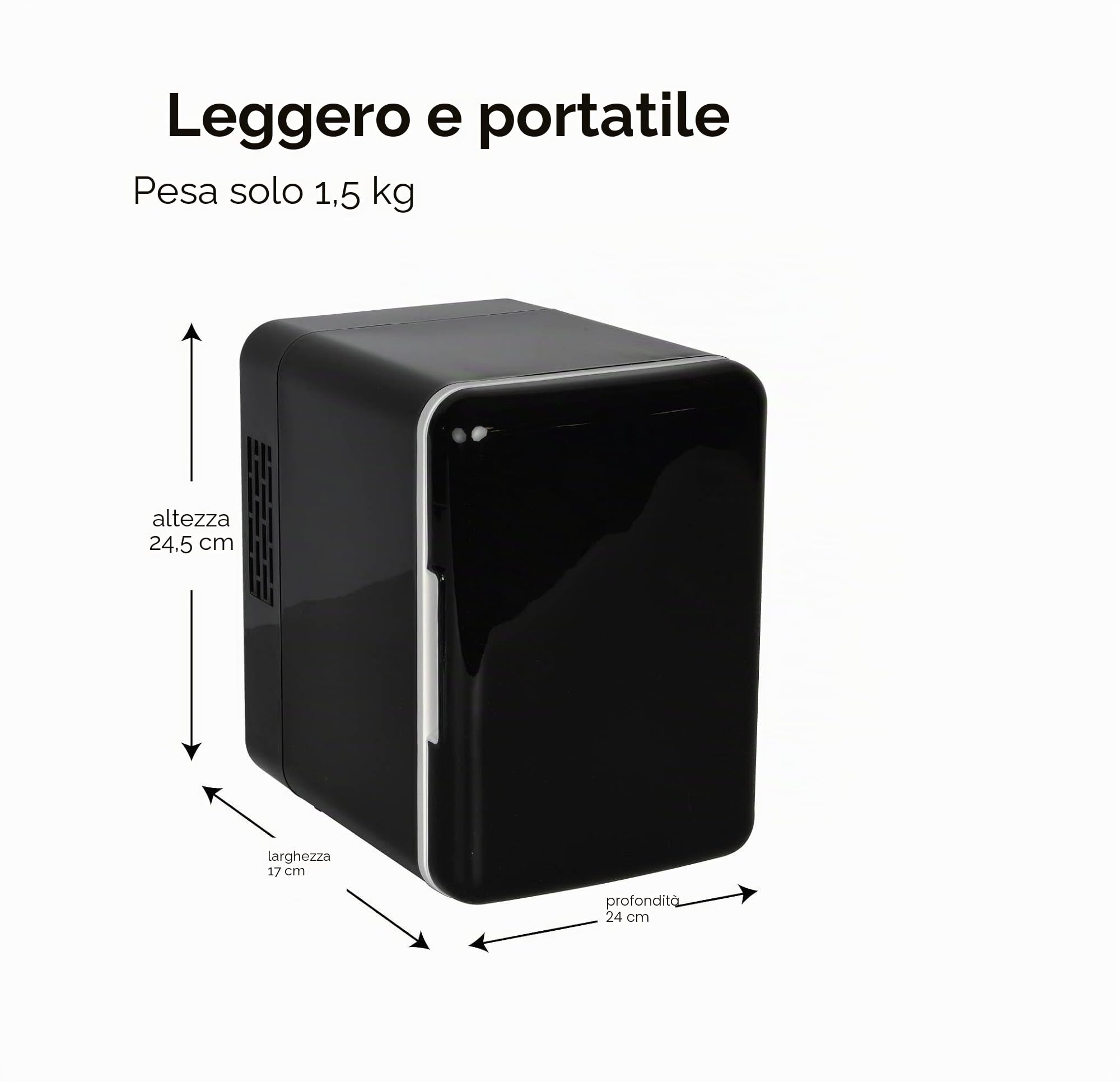 SLx Mini frigo da 4 l, 6 lattine per camera da letto, ufficio, auto e viaggi, refrigeratore silenzioso da 12 V/AC/DC per la cura della pelle, cosmetici e bevande (nero)