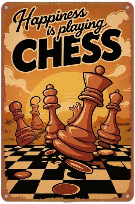 Happiness Is Playing Chess Themed Art Print Vintage Metal Sign Wall Decor
