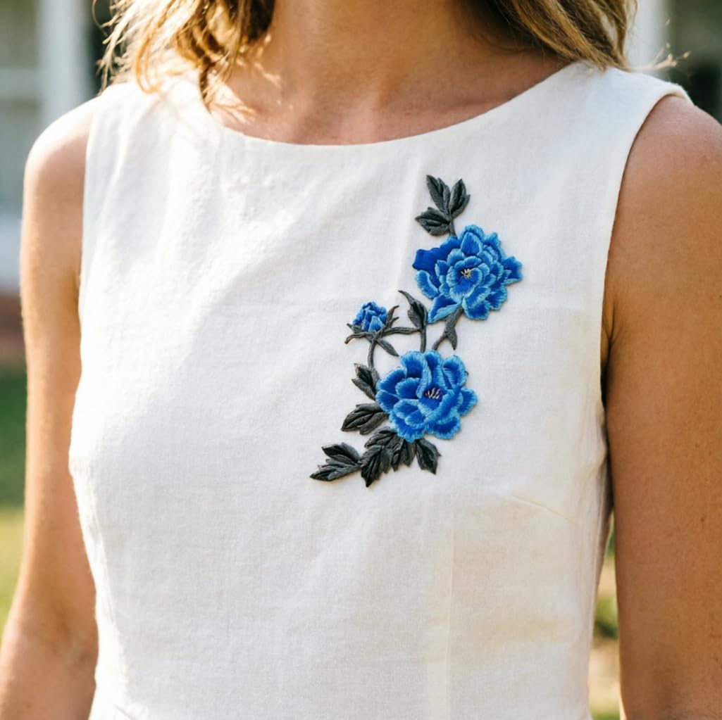 Amazon.com: Blue Flower Patch, Sew On Embroidery Floral Patch for