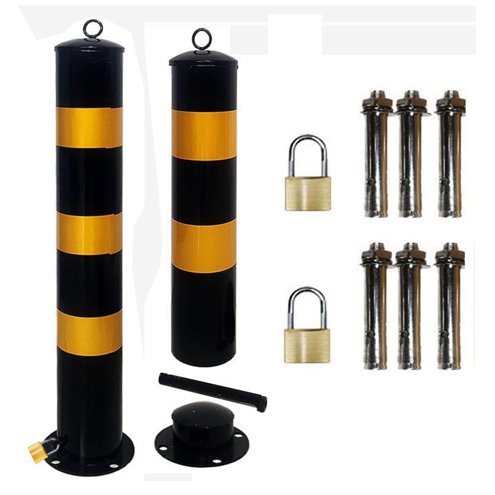 Sicurezza Paletto Dissuasore, Tubo D'acciaio Parcheggio Posto Di Sbarramento, Palo Di Parcheggio Con 2 Serrature E 6 Bulloni Di Ancoraggio Per Il Controllo Del Traffico (2 Pack), 80cm