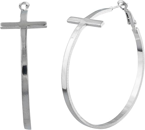 Lux Accessories Silvertone - Pendientes de aro con cruz eterna