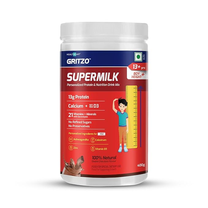 Gritzo SuperMilk Height+ (13+y Boys) 13g Protein wit Gritzo SuperMilk Height+ (13+y Boys) 13g Protein wit
