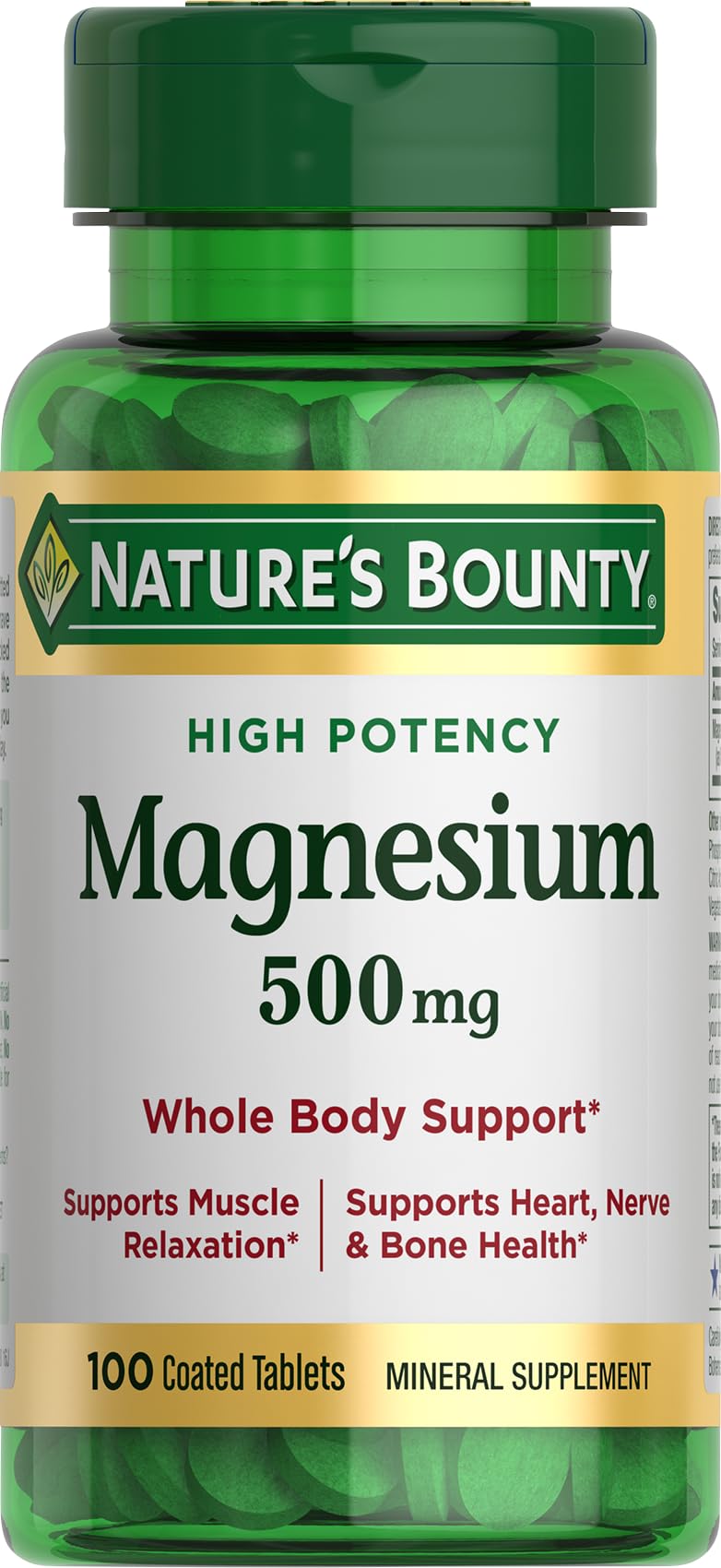 Nature's Bounty Magnesium, Mineral Supplement, Supports Bone and Muscle Health, 500 mg, Coated Tablets, 100 Count