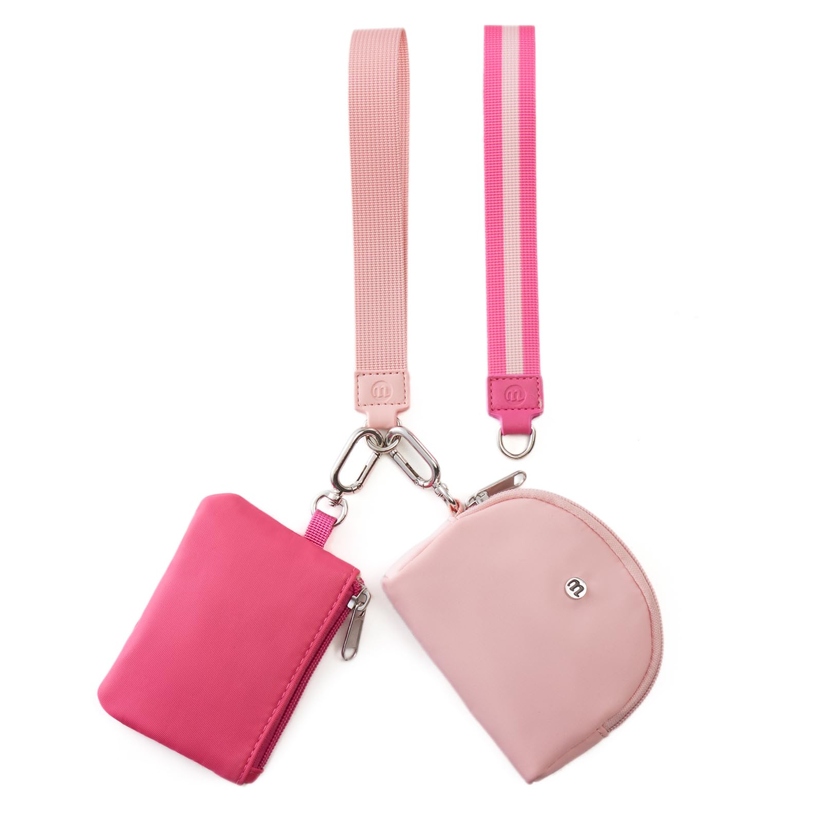 Mini Dual Pouch Wristlet Wallet for Women – Zip Around wristlet Keychain Wallet with 2 Wristlets, Ideal for Dog Walking, Coffee Runs &amp; Lunch Break Essentials (Rose+Pink)