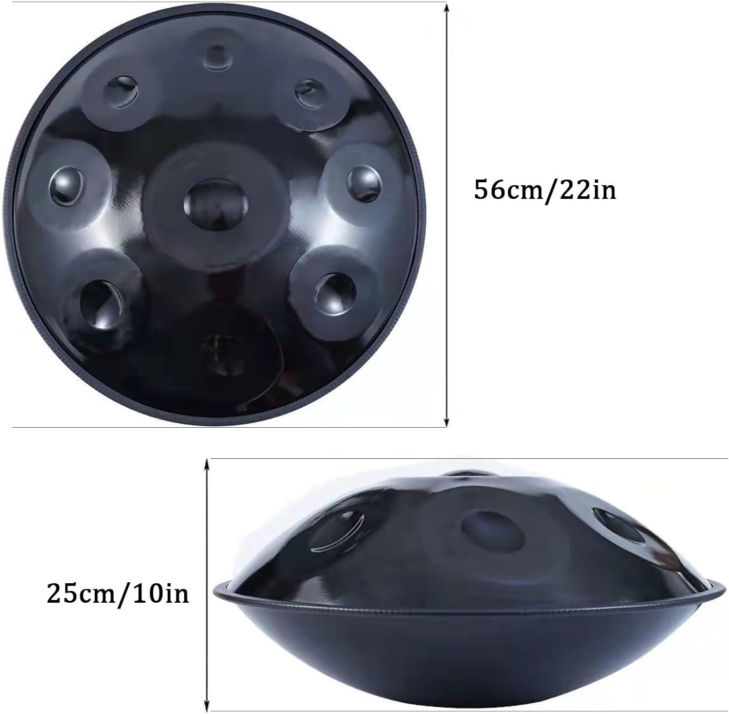 Steel Handpan Drum D Minor 440Hz 9/10/12 Notes 22 Inch Handpan Drums for Adults with Carry Bag, Stand, 2 Hand Mallets, for Music Therapy, Meditation, Yoga(Black,10 Notes)